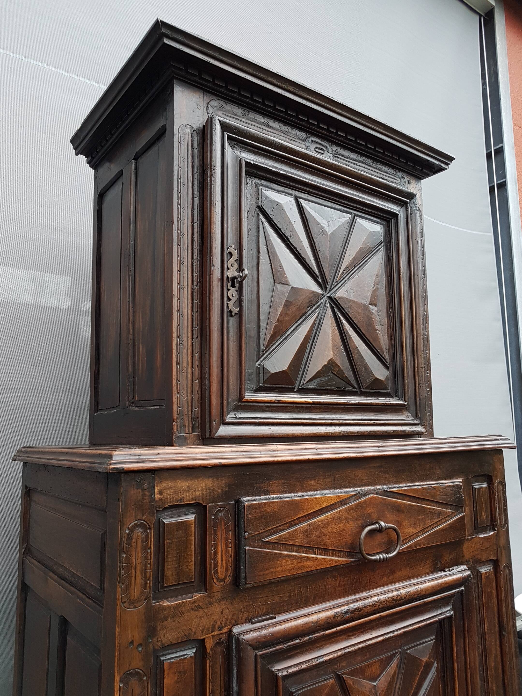 Louis XIII style two-piece recessed high wardrobe