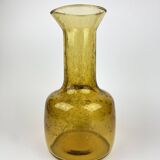 Ancien Vase Carafe Verre Soufflé Bullé Ambré Jaune