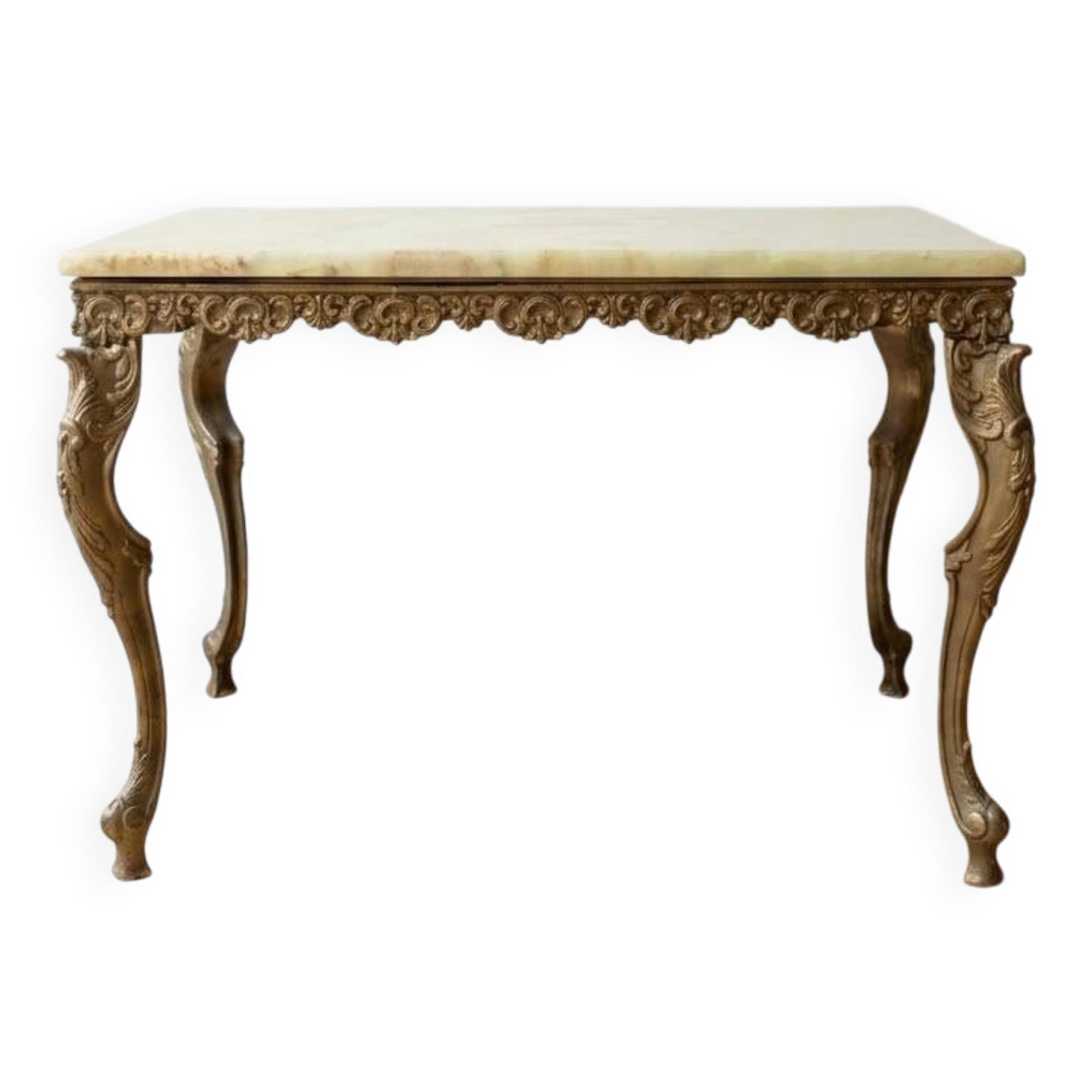 Table basse en marbre doré style rustique