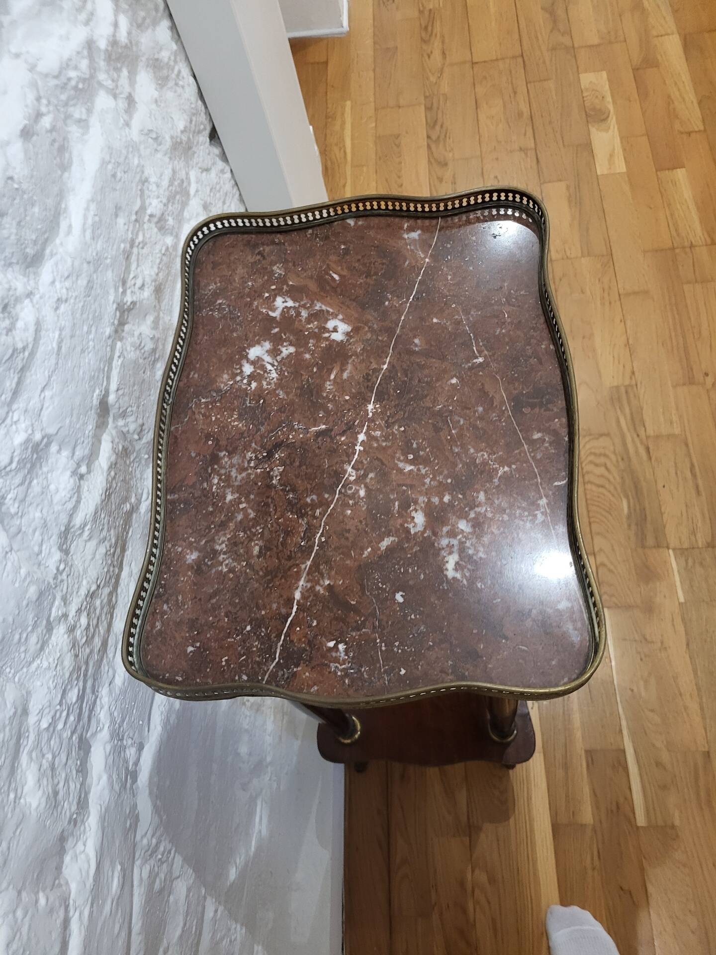 Mahogany side table with marble and bronze in Louis XV style.