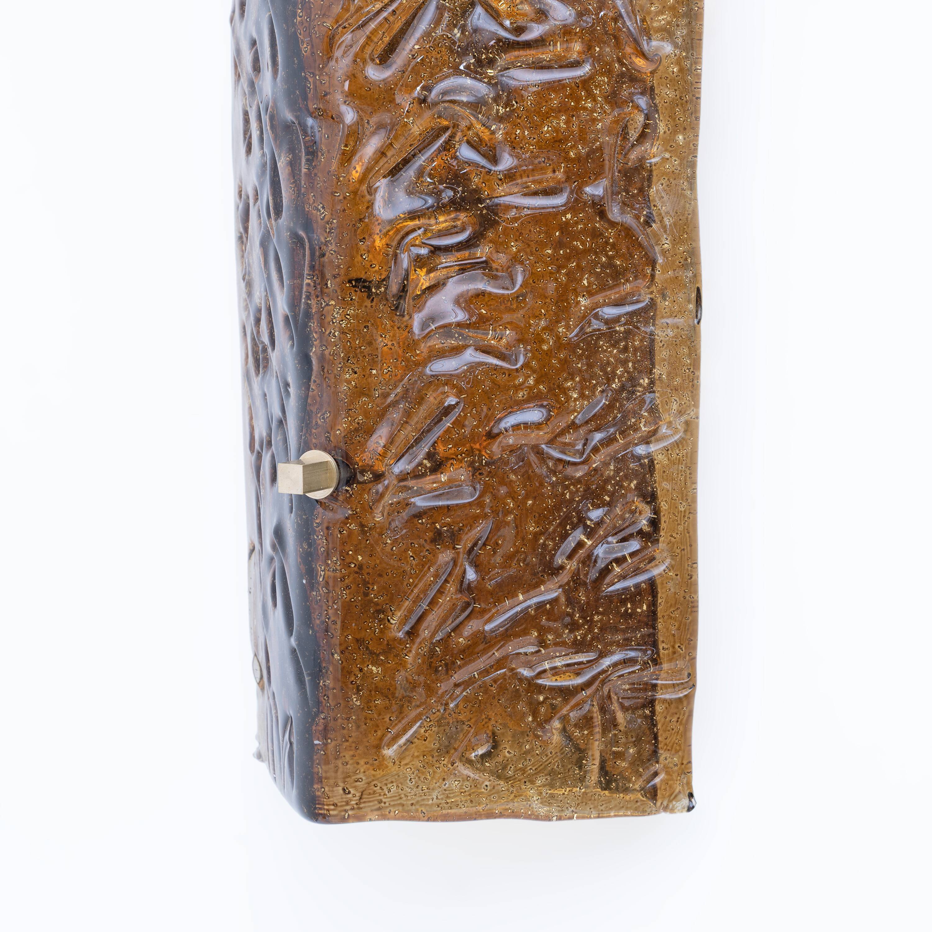 Pair of Amber Murano Glass and Brass Sconces