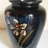 Old enameled earthenware vase with daffodils early 20th century