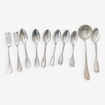Set of 10 silver metal cutlery, hallmark 84, consisting of 6 tablespoons including one monogram