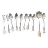 Set of 10 silver metal cutlery, hallmark 84, consisting of 6 tablespoons including one monogram
