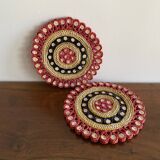 Pair of vintage rattan and straw trivets