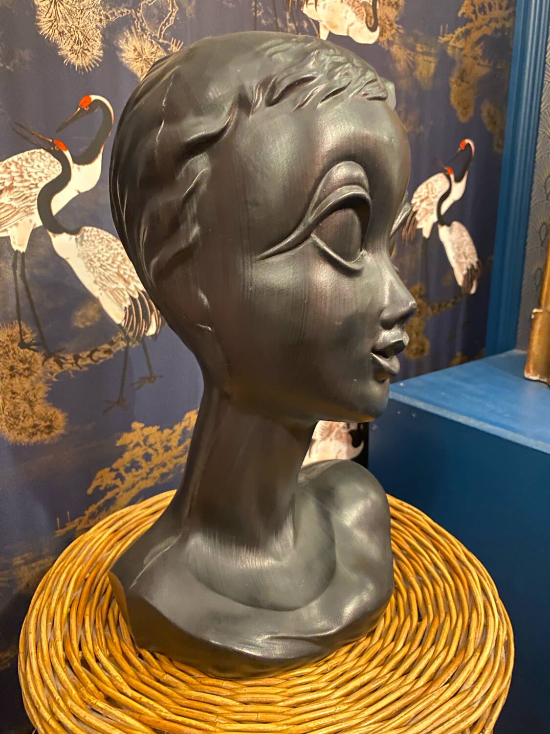 Vintage black Twiggy hat head.