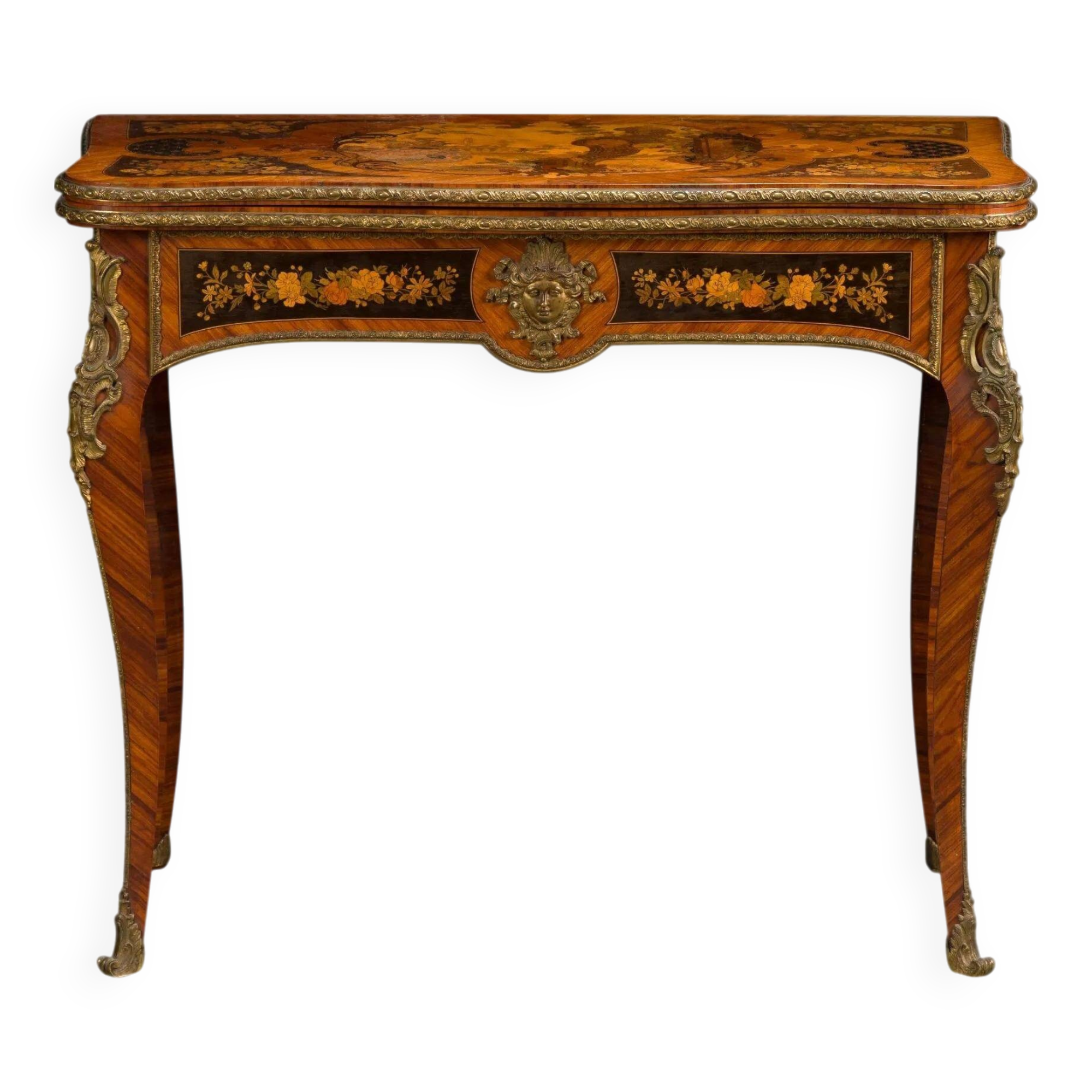 Console, game table in marquetry from the 19th century.