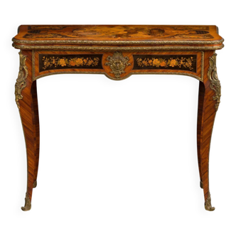 19th century marquetry console, games table