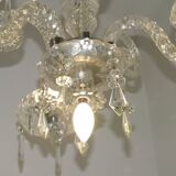 French Antique Glass and Crystal Barley Twist 3 Armed 4-Light Chandelier 5135