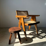 Brown solid wood stool flat circular seat