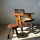 Brown solid wood stool flat circular seat