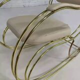Rocking chair années 60 en laiton et simili cuir écru