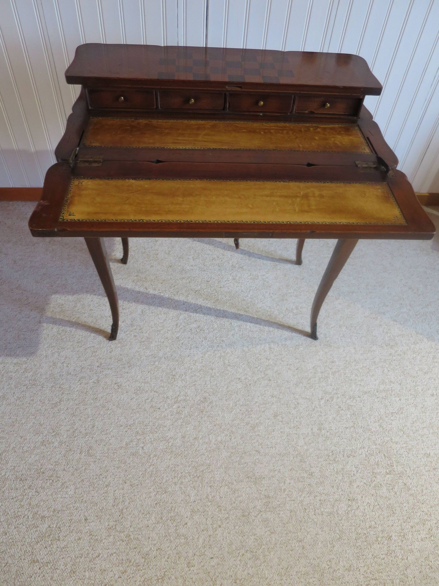 Secretary with mechanism - 4 secret drawers - lock - marquetry chessboard - 1950