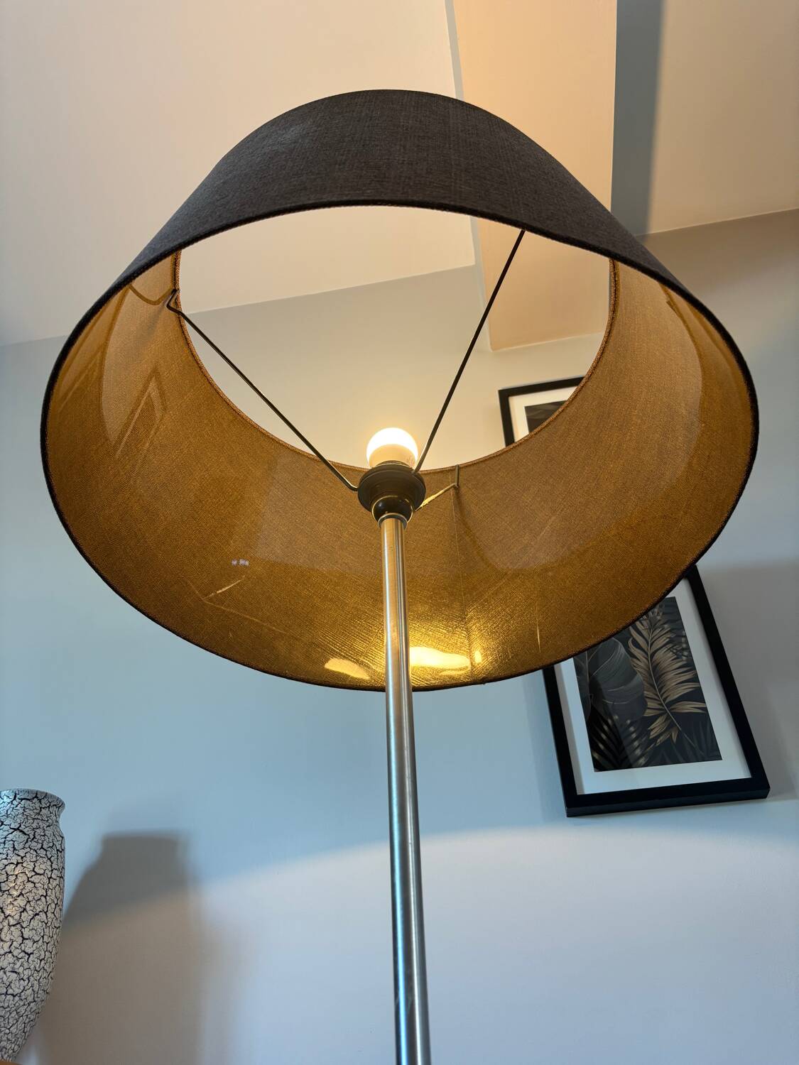 Metal and wood floor lamp
