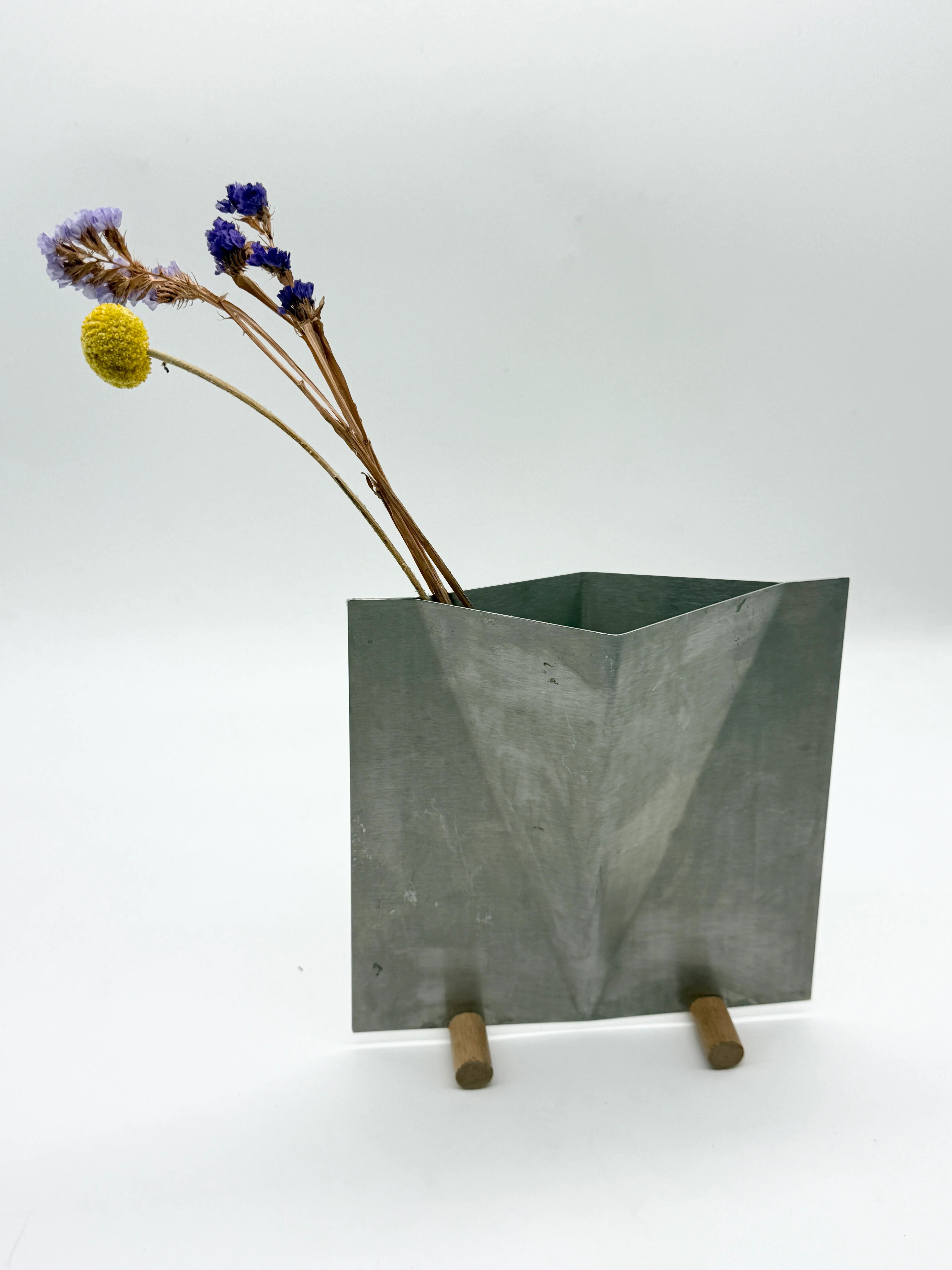 Sculptural brushed aluminium vase, 1980s