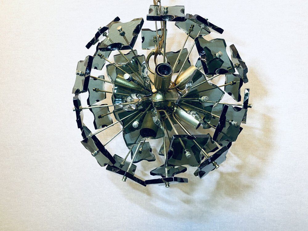 Italian sputnik murano glass smoked glass and metal, 1960s