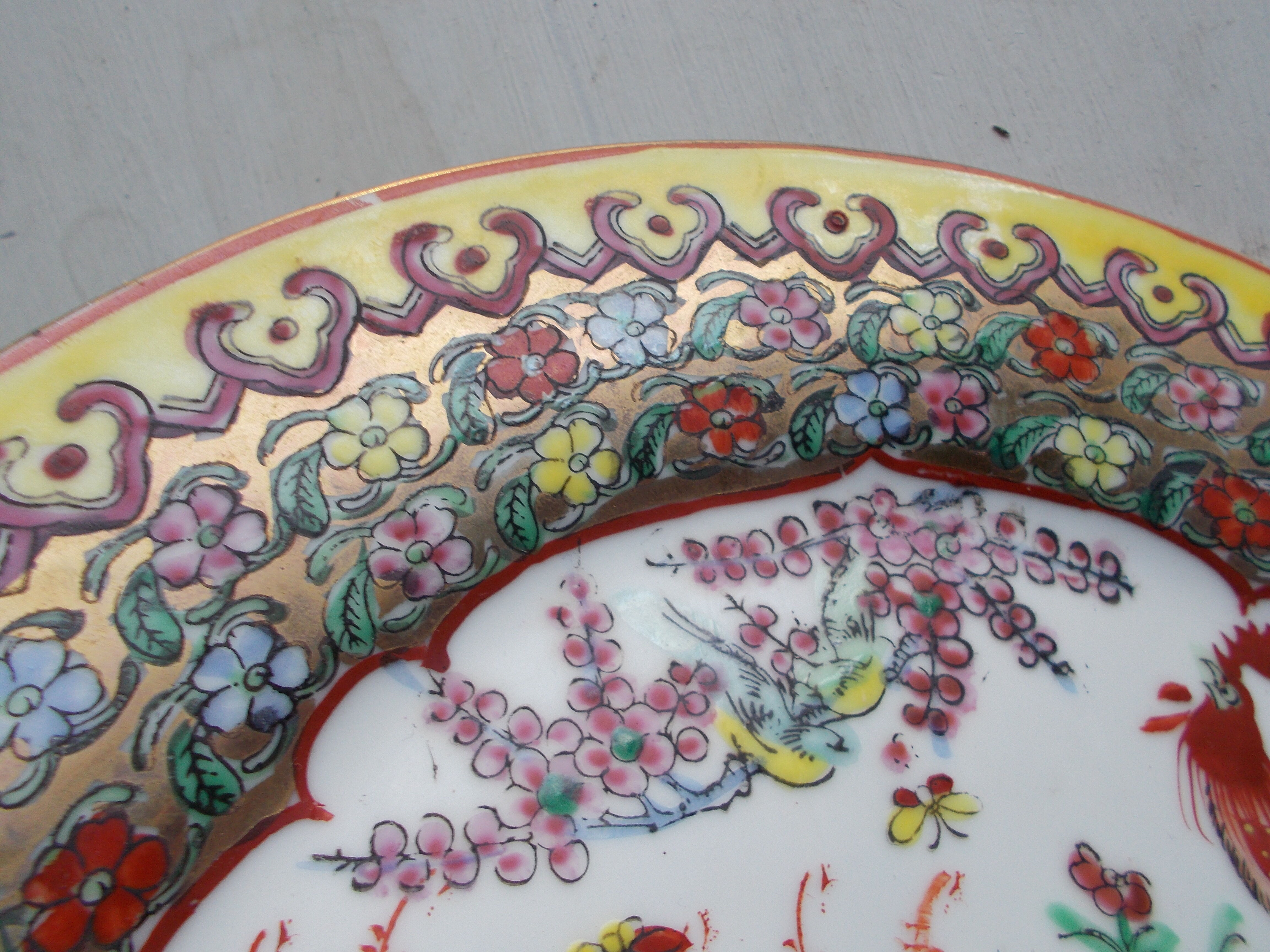 Canton China porcelain plate with roosters decor