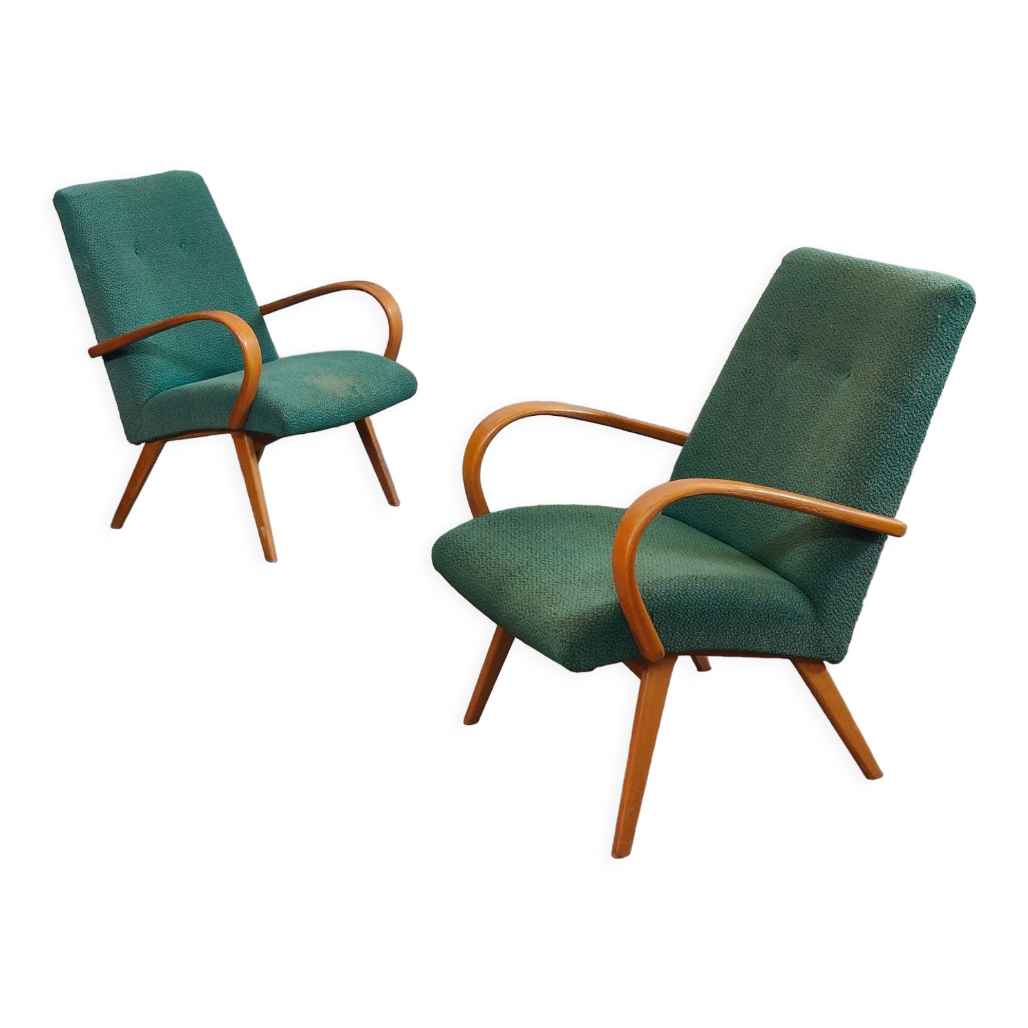 Pair of green armchairs by Jaroslav Smidek for TON