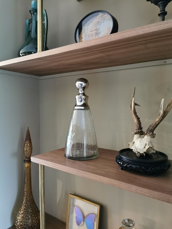 Carafe ancienne verre et métal argenté