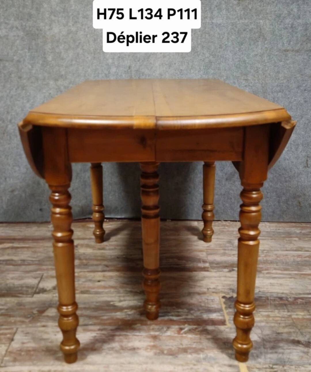 Large six-legged table in Louis Philippe style made of poplar from the 20th century.