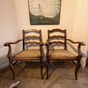 Pair of Provençal armchairs, wood and woven cord — mid-20th century
