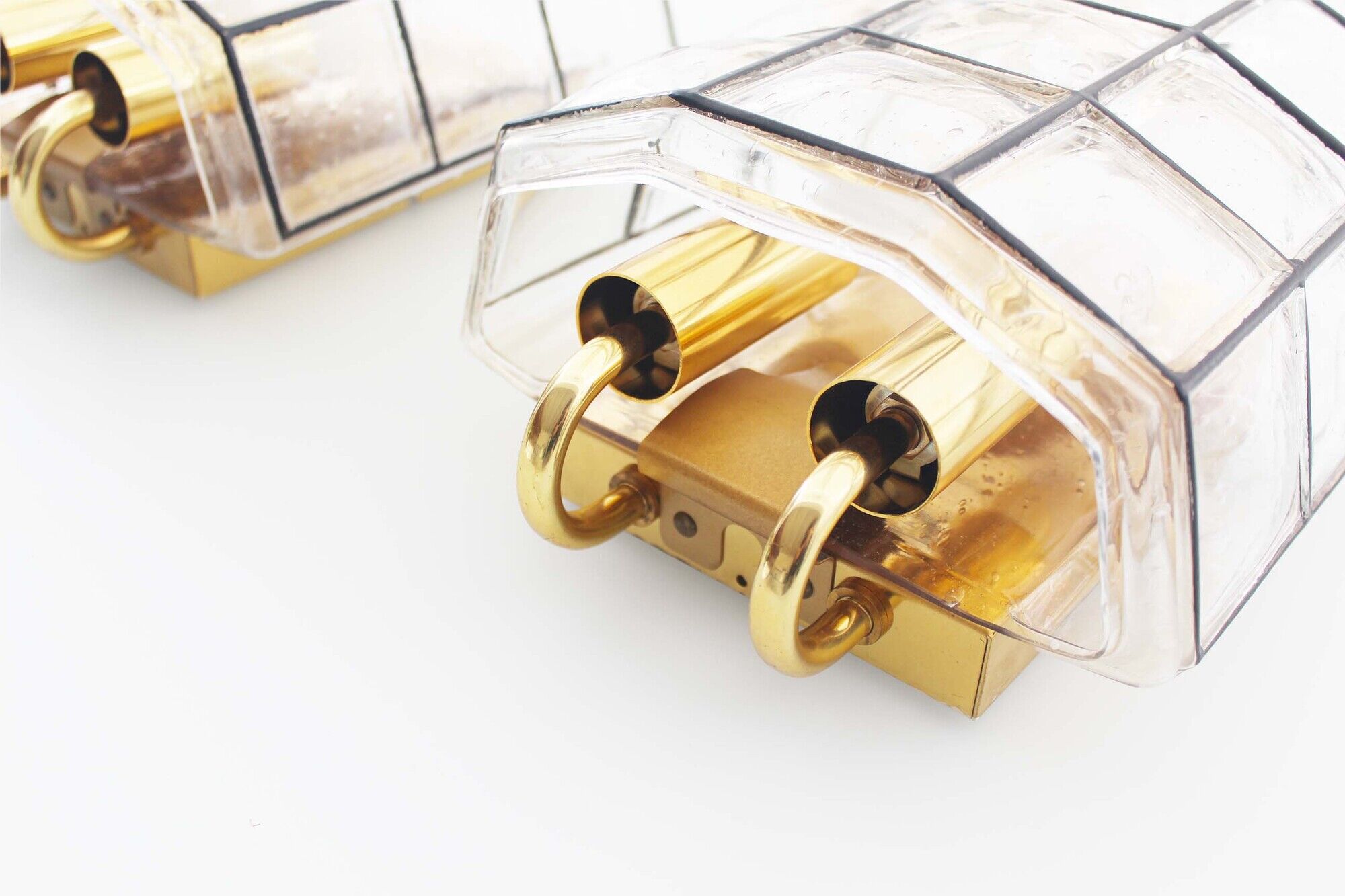 Pair of brass and glass facetted sconces by Glashutte Limburg