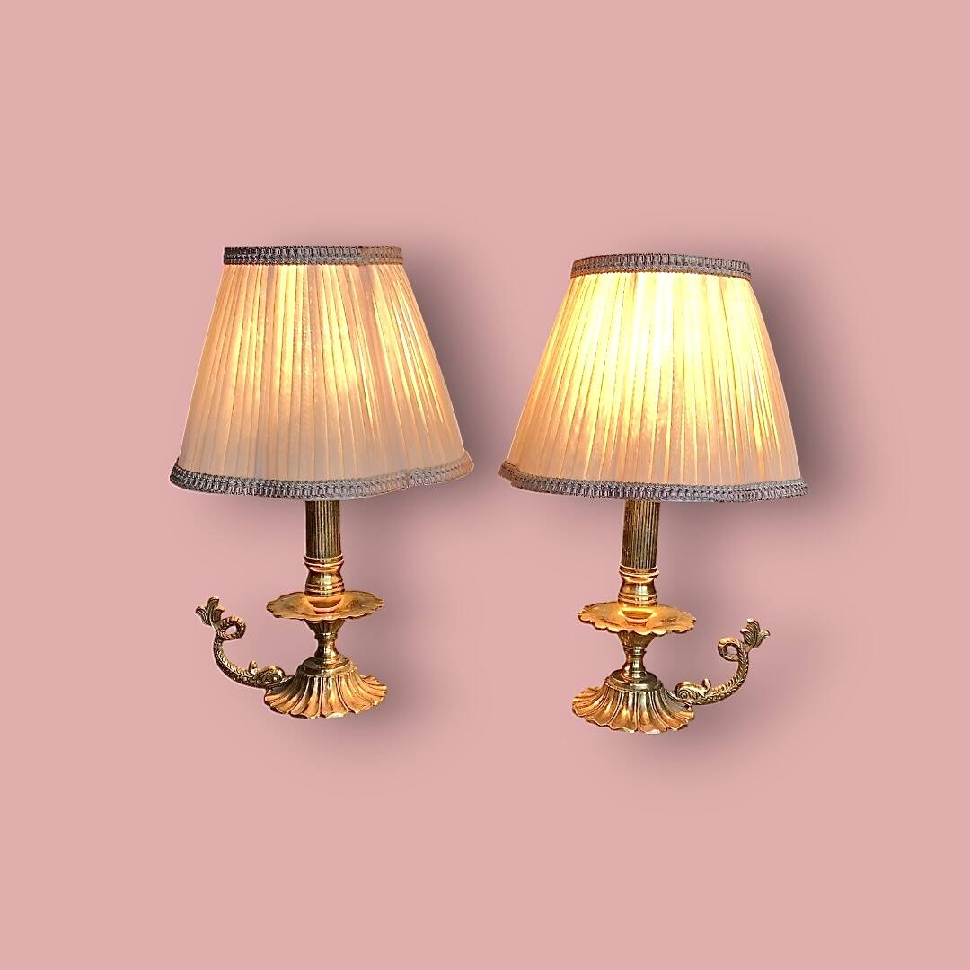 Pair of bedside or side fish lamps in gilded brass