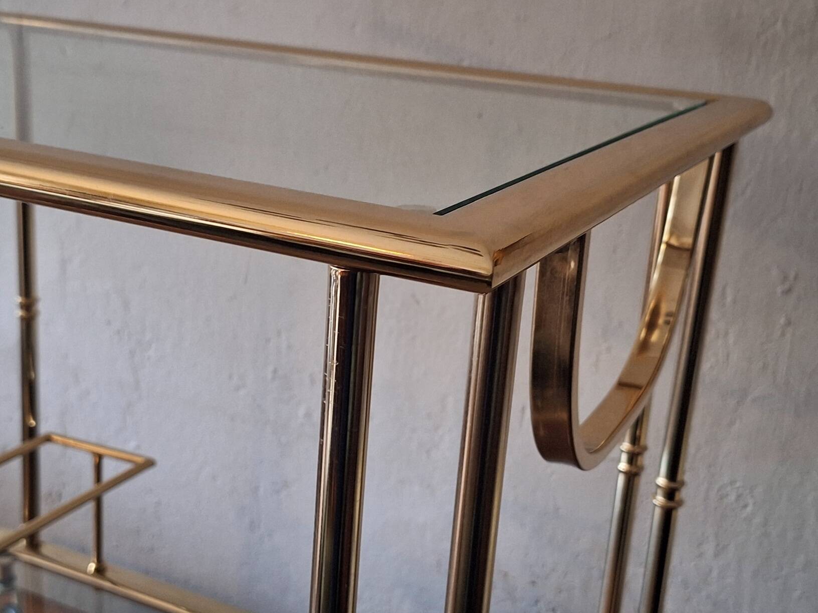 Hollywood Regency gilt brass bar cart drinks trolley, Italy 1970s