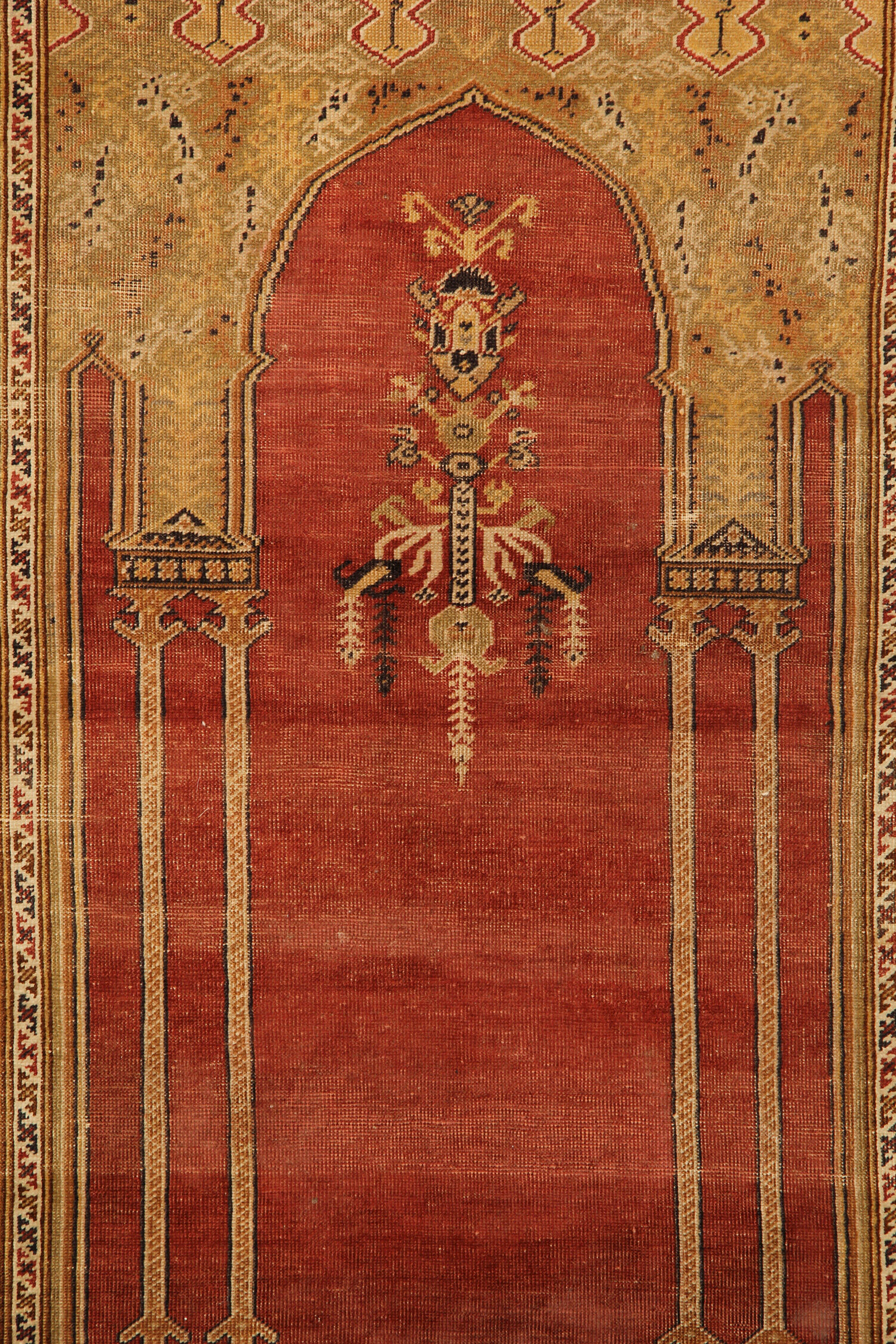 Handwoven turkish red gold wool and silk area rug- 120x185cm