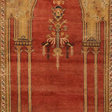 Handwoven turkish red gold wool and silk area rug- 120x185cm