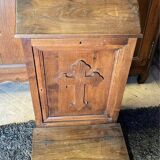 Old Prie-Dieu wooden cabinet with lectern and cross in relief