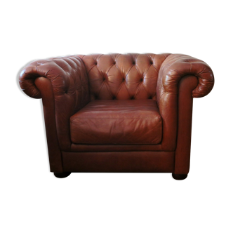 Brazilian Chesterfield brown leather extra wide club chair