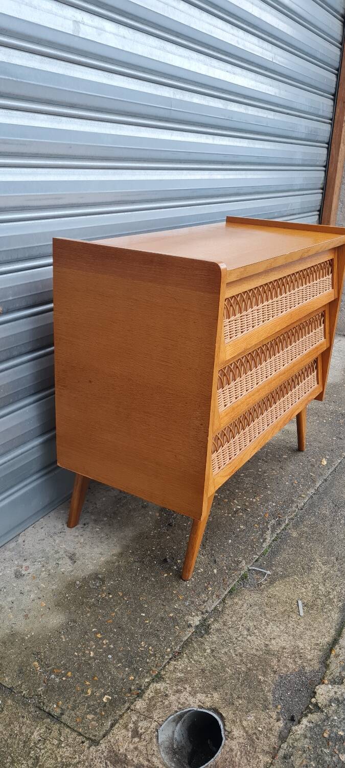 Vintage chest of drawers with compass and rattan foot