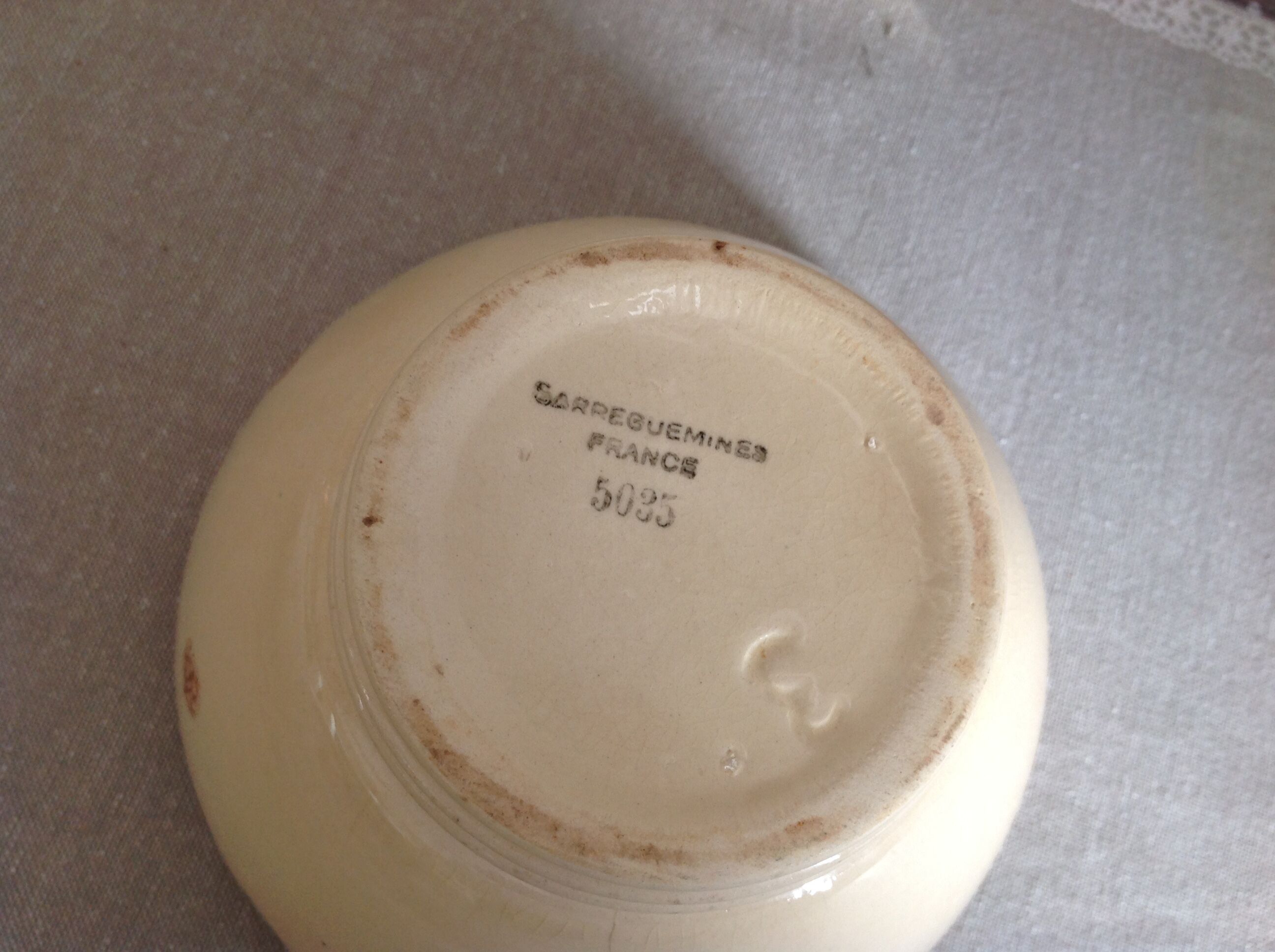 Old pea Bowl and edging Brown Sarreguemines/vintage years 50-60