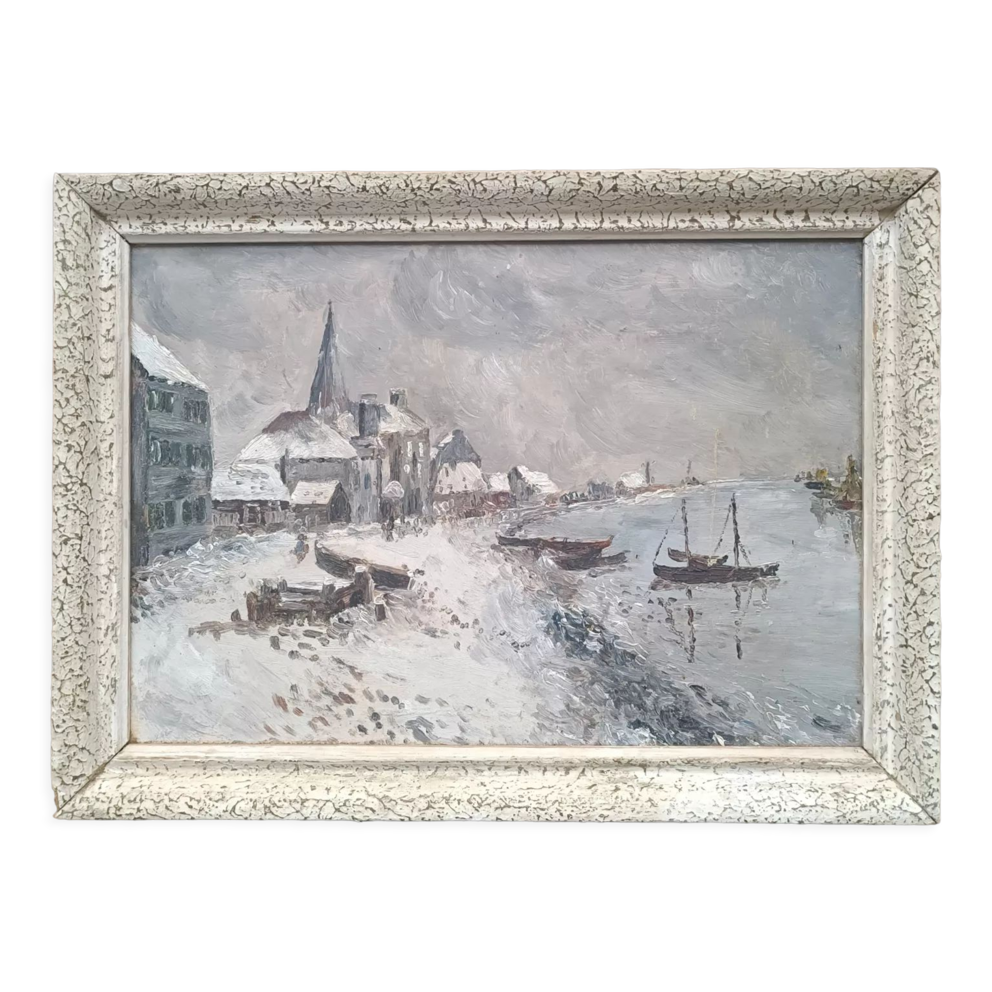 Winter landscape painting from the 1940s-1950s