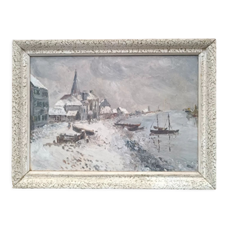 Winter landscape painting from the 1940s-1950s