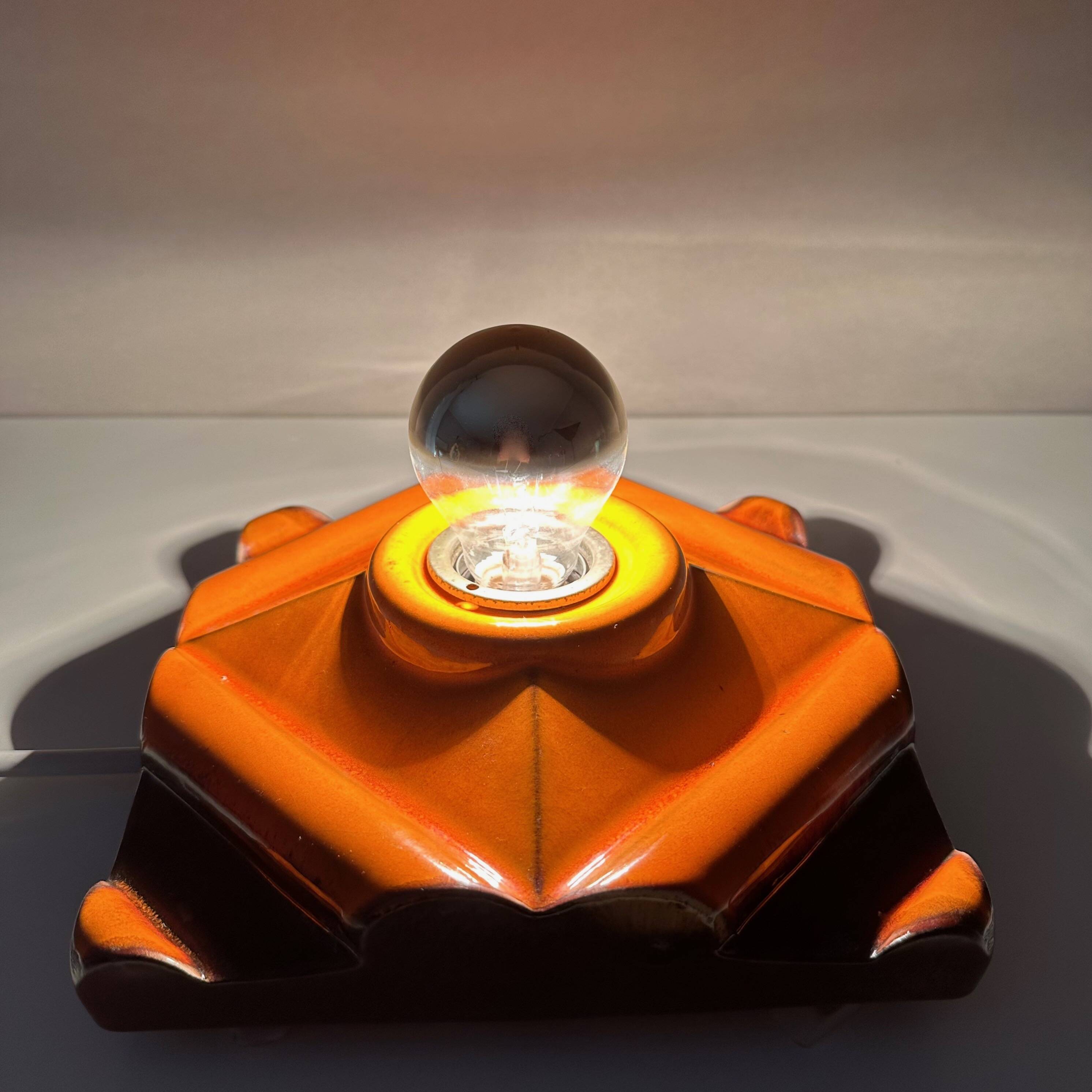 Vintage wall lamp PAN ceramic, 70's wall lamp orange, Pop Art