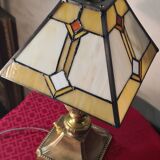 Lampe art deco bronze et laiton h40x30 abat jour style verre tiffany