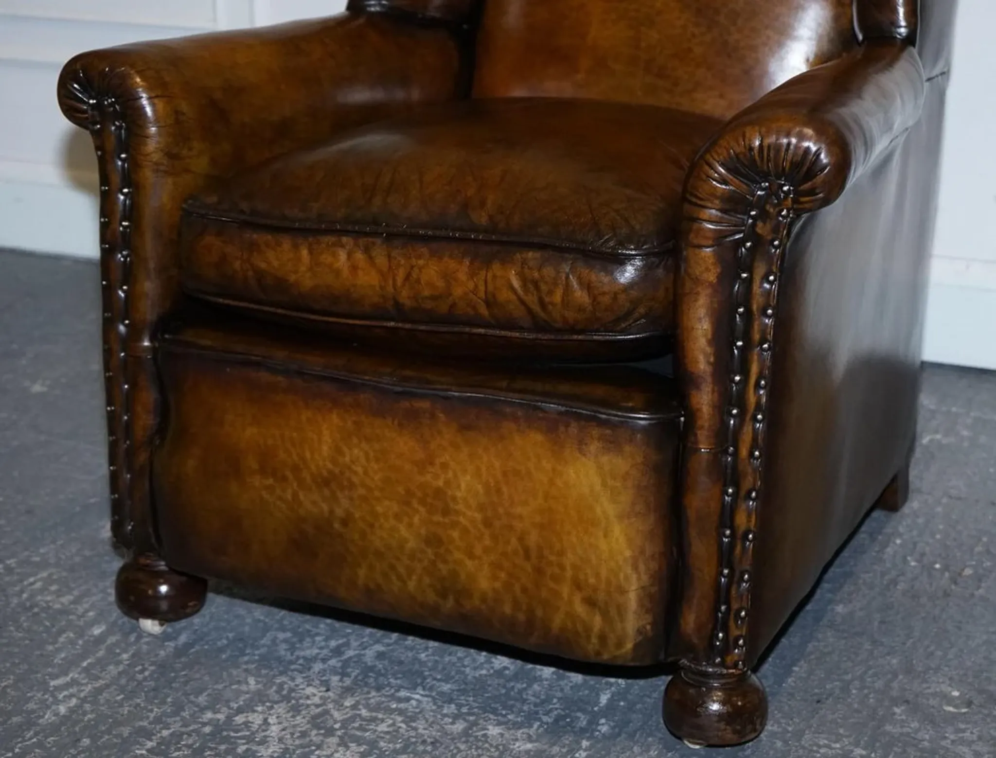 Victorian Hand-Dyed Brown Leather Reading Chair