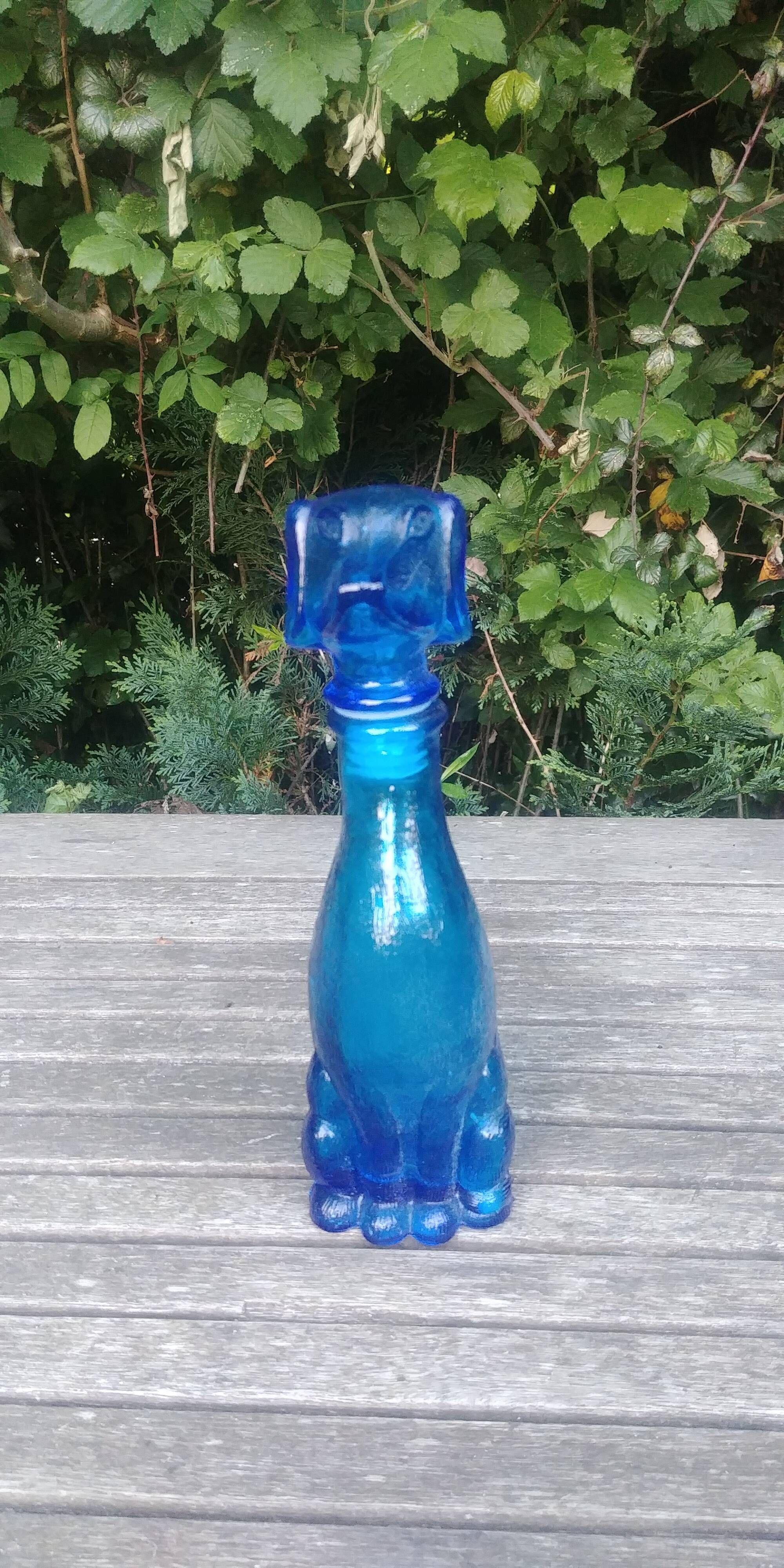 Carafe in the shape of a dog in vintage Empoli blue glass