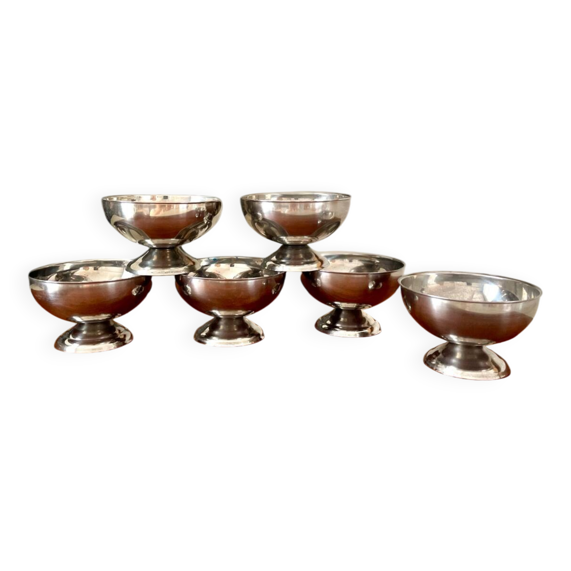 Set of 6 vintage stainless steel ice cream cups