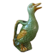 Pichet ou carafe zoomorphe canard en barbotine vert et jaune