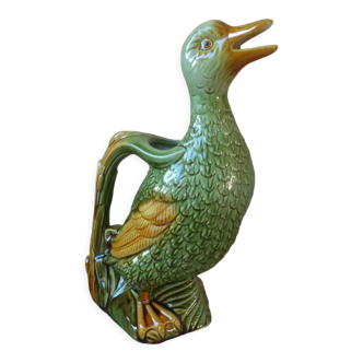 Pitcher zoomorph duck in green and yellow slip