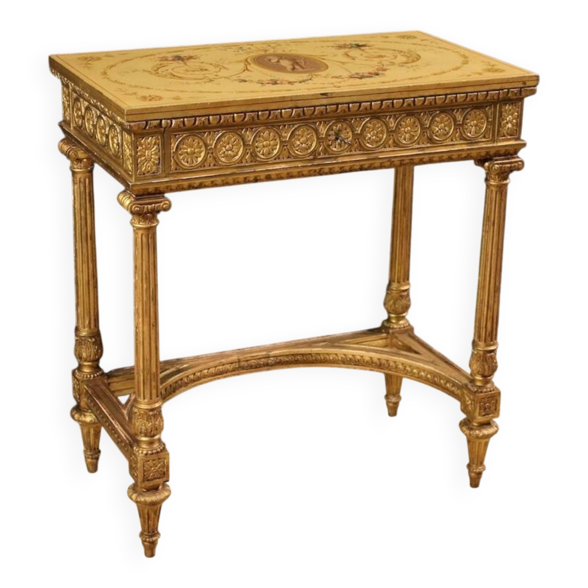 Table d'appoint laquée et dorée française par Sormani dans le style Louis XVI