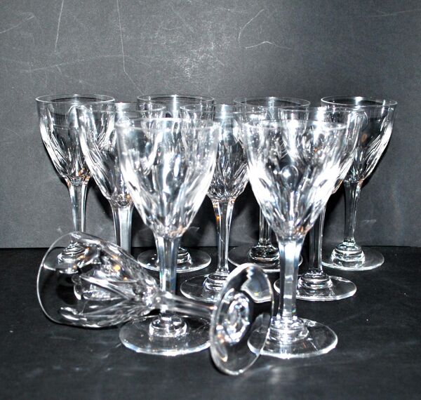 Lot de 10 verres à vin blanc en cristal taillé vic 1930 13cm saint-louis