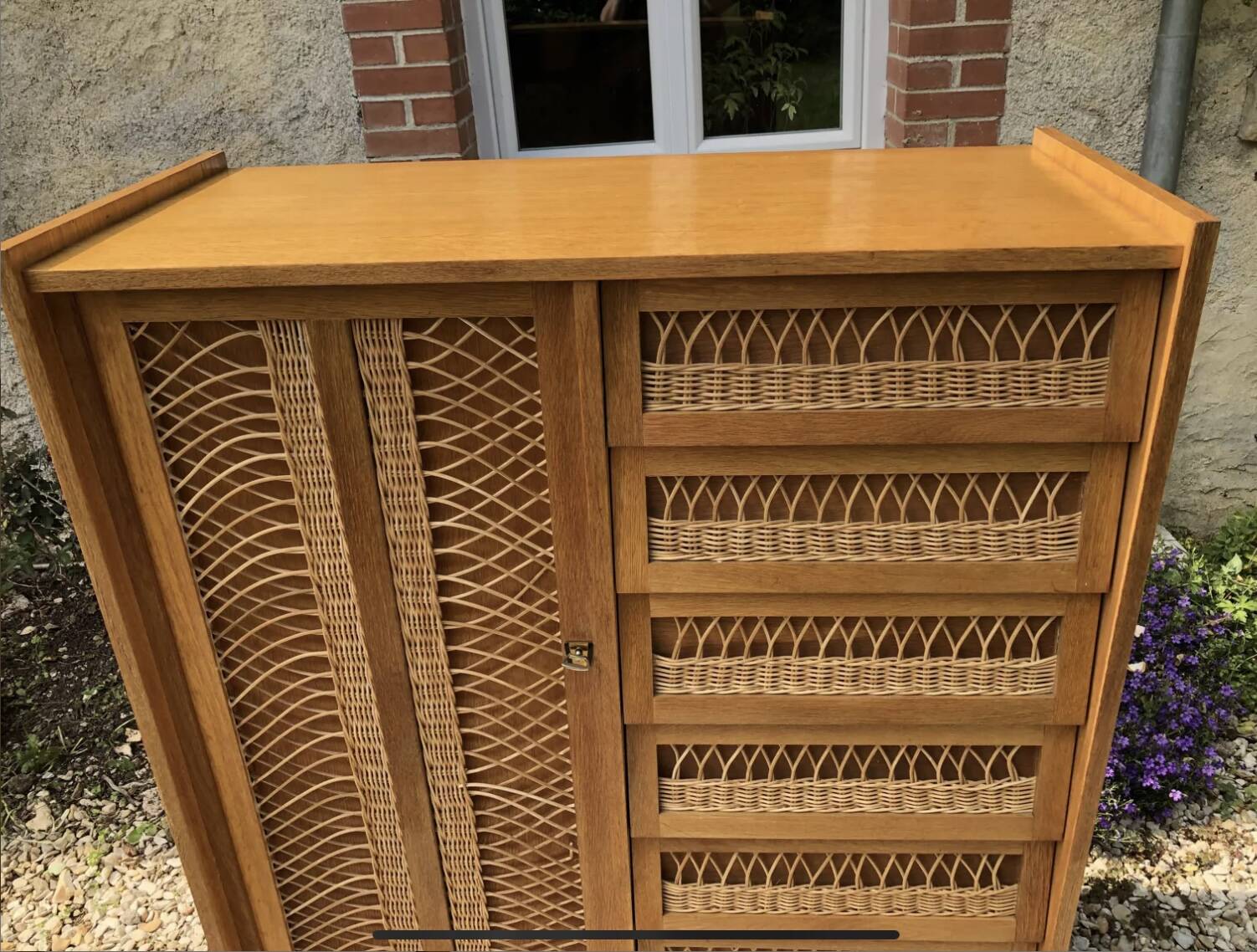 Commode bois et rotin 1/2 armoire