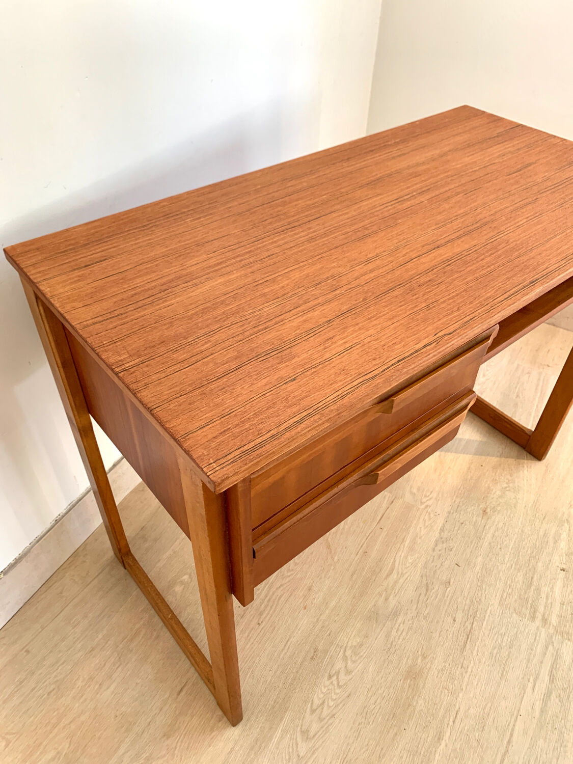 Scandinavian wooden desk sled feet