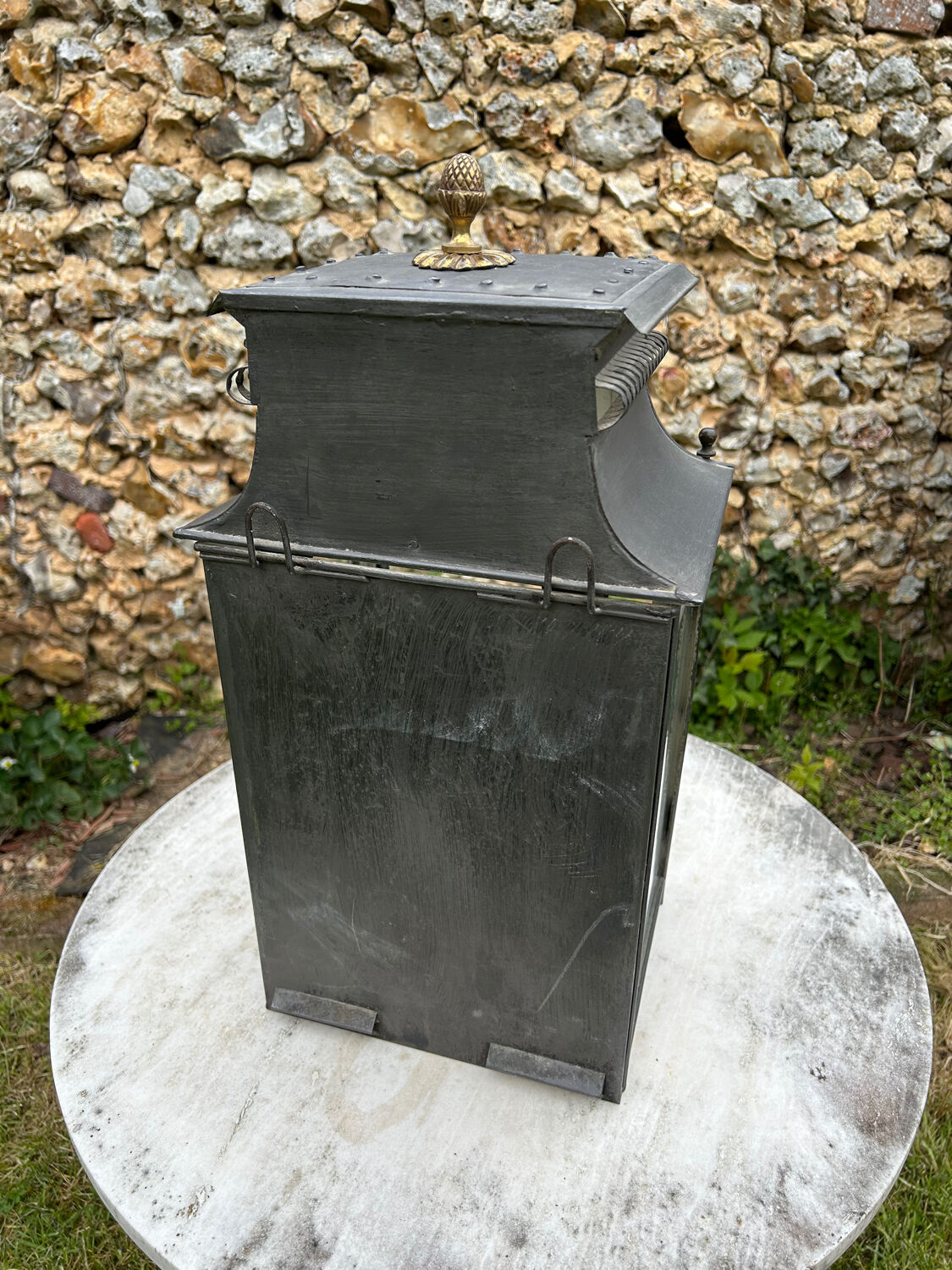 Tin and glass lantern