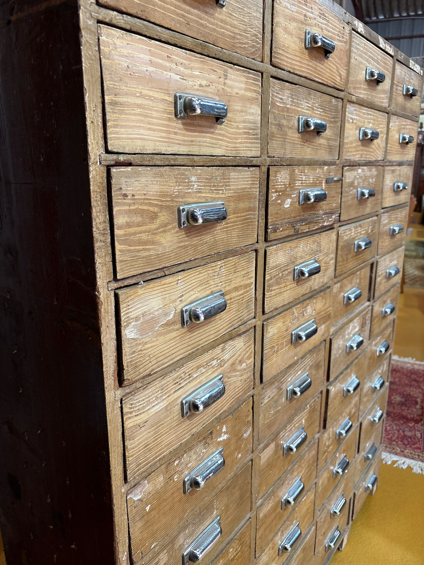 Large antique workshop cabinet with 44 drawers – patinated wood