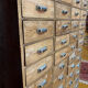 Large antique workshop cabinet with 44 drawers – patinated wood